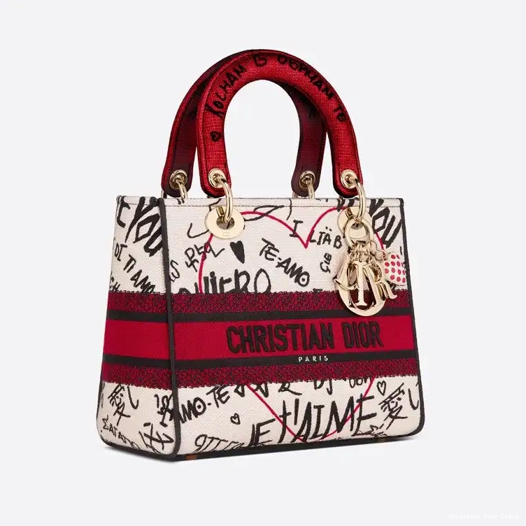 Cheap Lady Motif Medium Dioramour Graffiti White Canvas Bag D-lite 0406 Luxury